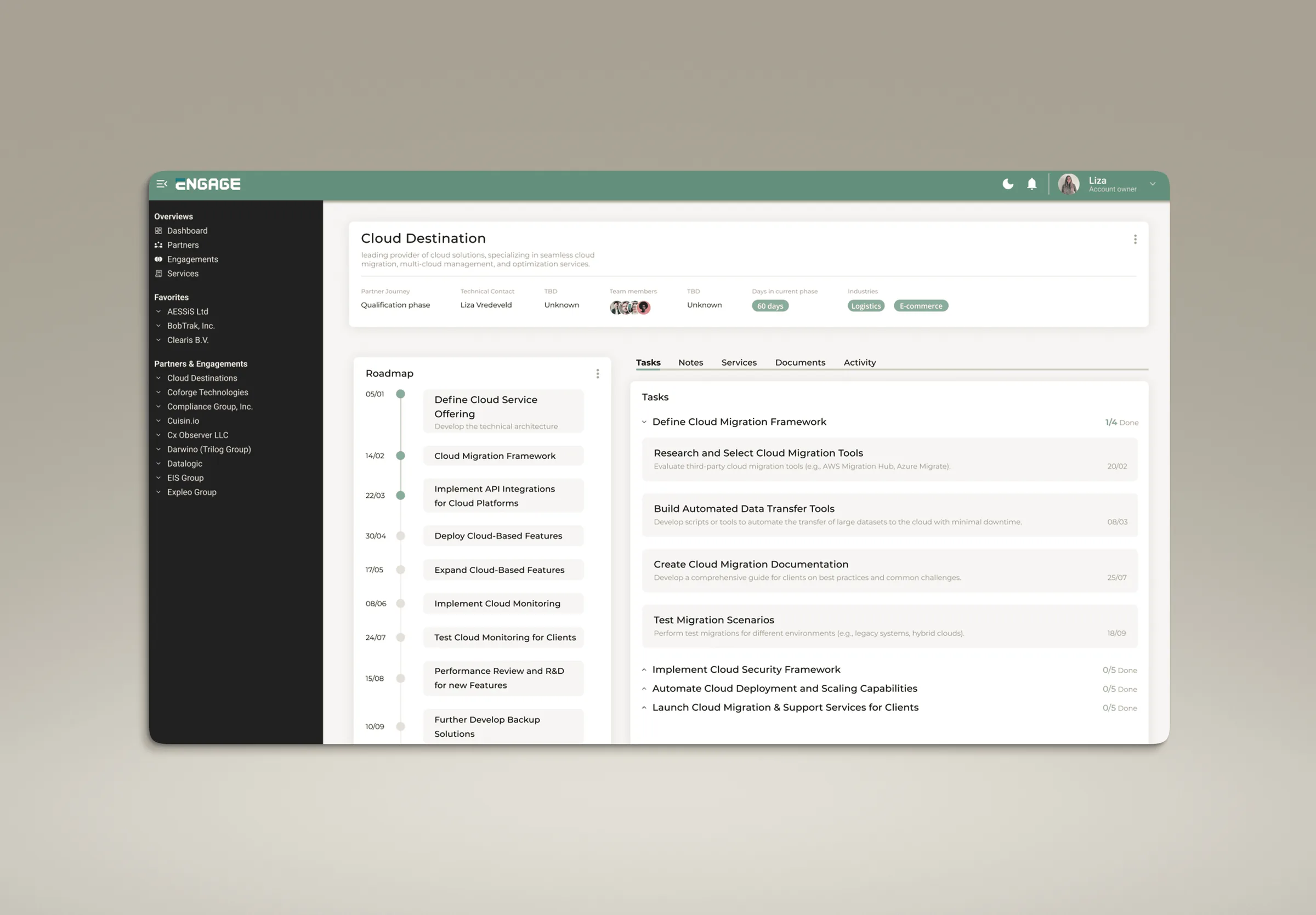 Engage monitoring interface components