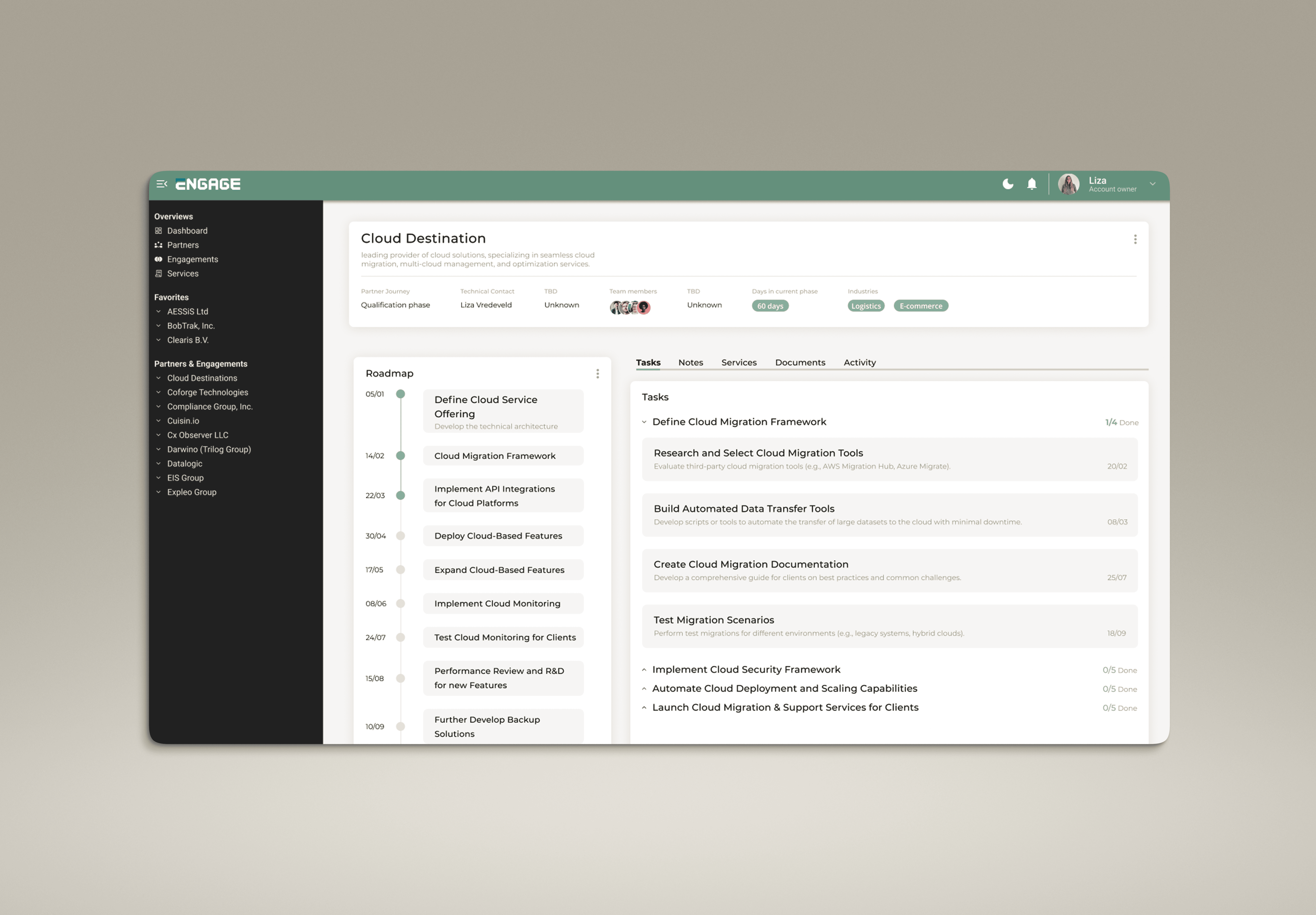 Engage monitoring interface components